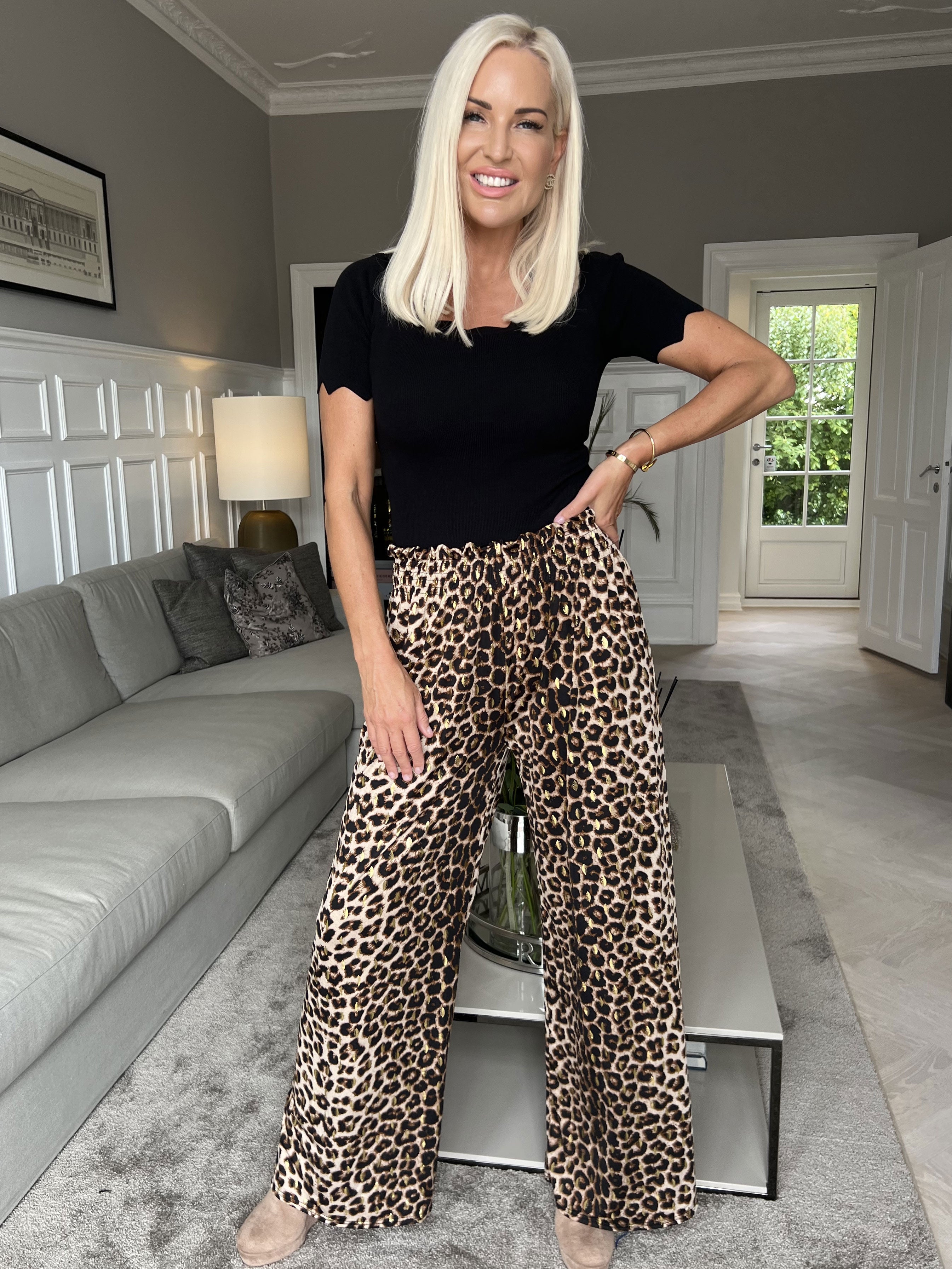 Pams Pants Animal - Lösa mönstrade byxor i elastiskt tyg